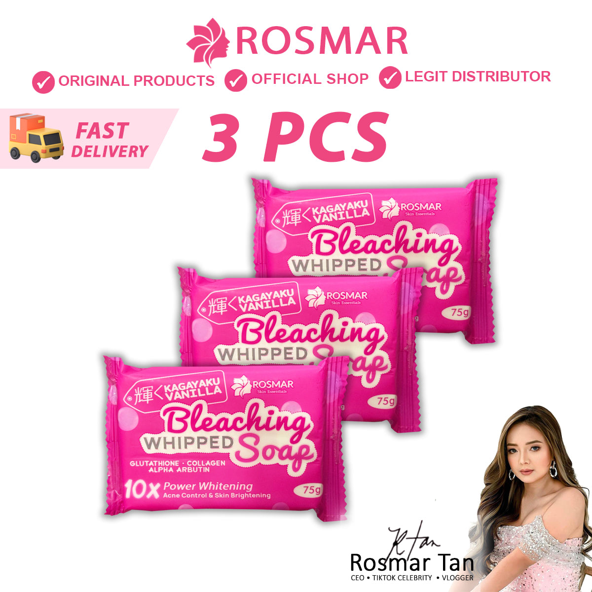 Rosmar Kagayaku Vanilla Bleaching Whipped Soap Bar 75grams