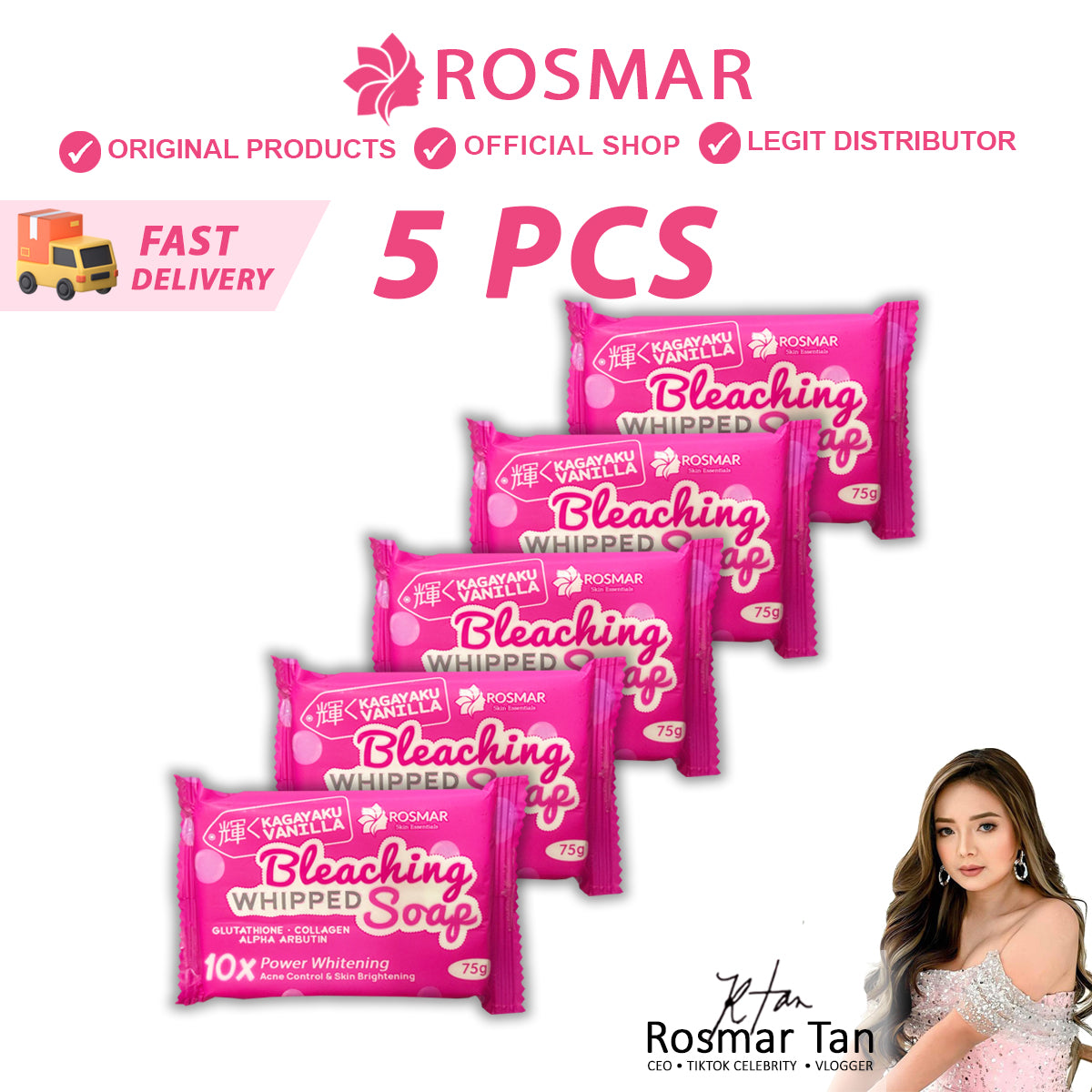 Rosmar Kagayaku Vanilla Bleaching Whipped Soap Bar 75grams